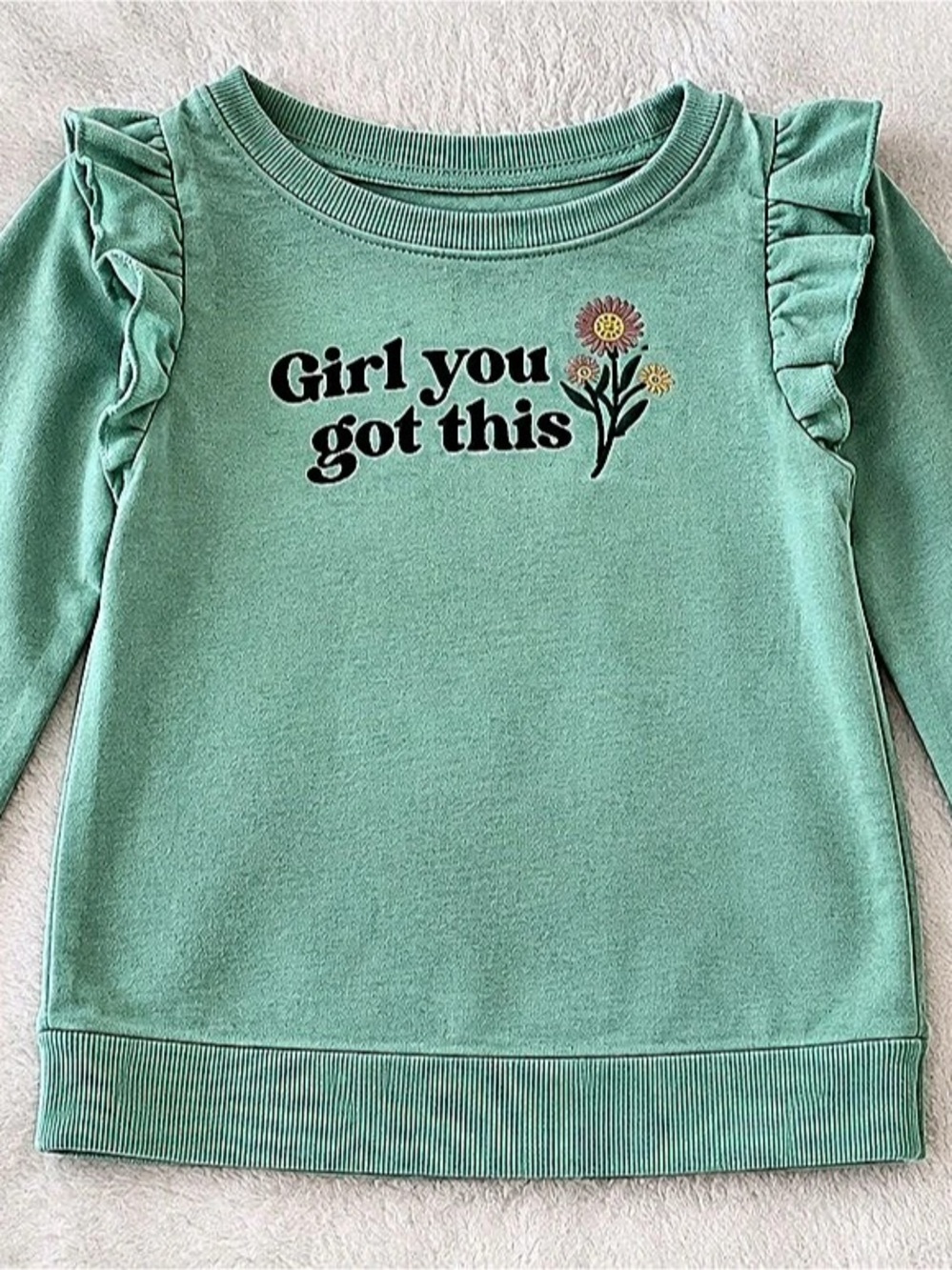 Jumping Beans Softest Fleece Ruffle Sweatshirt in Green Size 6